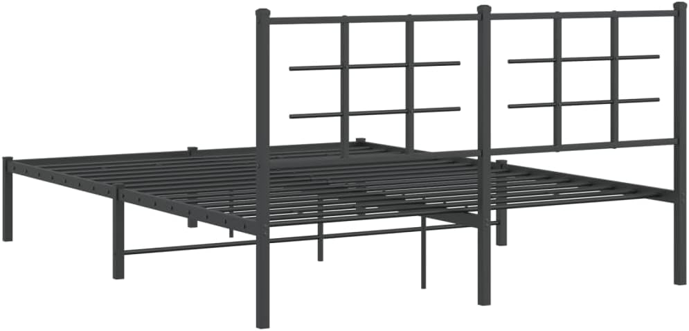 Metal Bed Frame with Headboard Queen Size Black Steel Platform Bedframe Sturdy Support Underbed Storage Space for Bedroom