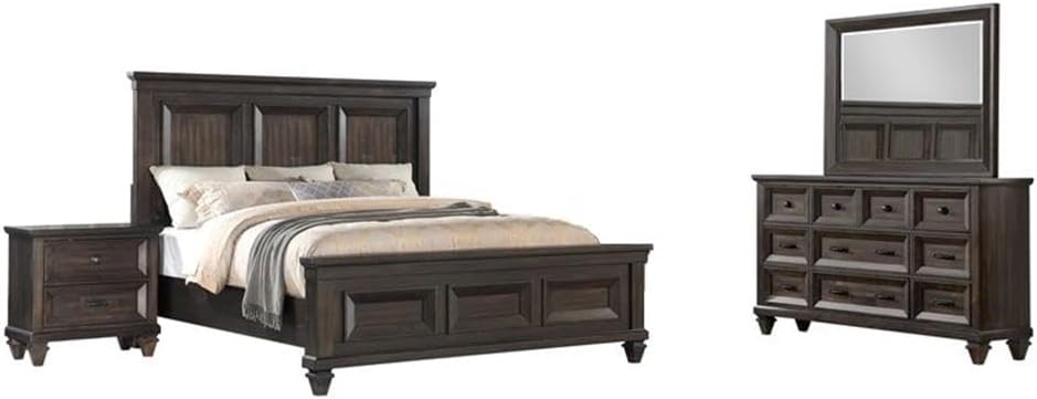 New Classic Sevilla 4-Piece Wood Queen Bedroom Set with Nightstand in Walnut