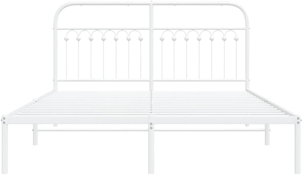 White Steel King Bed Frame Rectangular Traditional with Sturdy Metal Construction and Elegant Headboard for Bedroom Guest Room