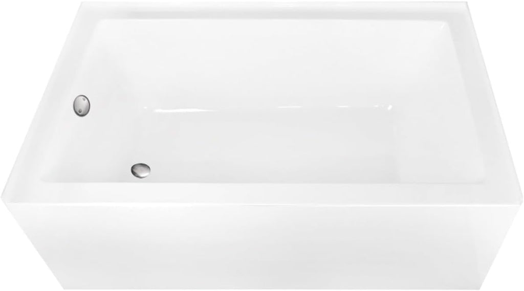 Aqua Eden CVTAP603622L8 60' Acrylic Rectangular 3-Wall Alcove Tub, Left Hand Drain, Glossy White/Brushed Nickel