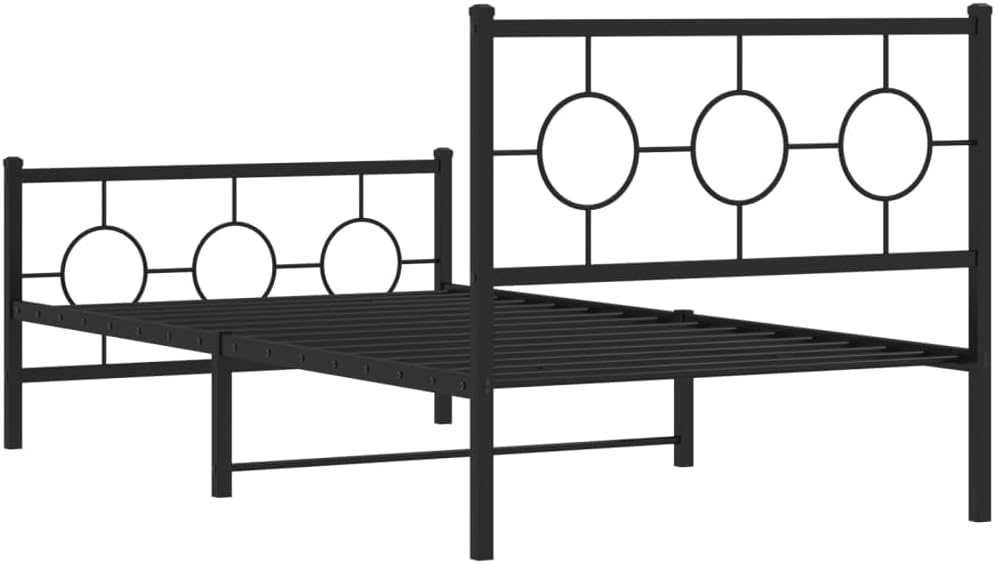 Metal Bed Frame with Footboard Queen/Twin Size Platform Bed Frame Black Sturdy Steel Construction Underbed Storage Space for Bedroom Furniture Guest Room