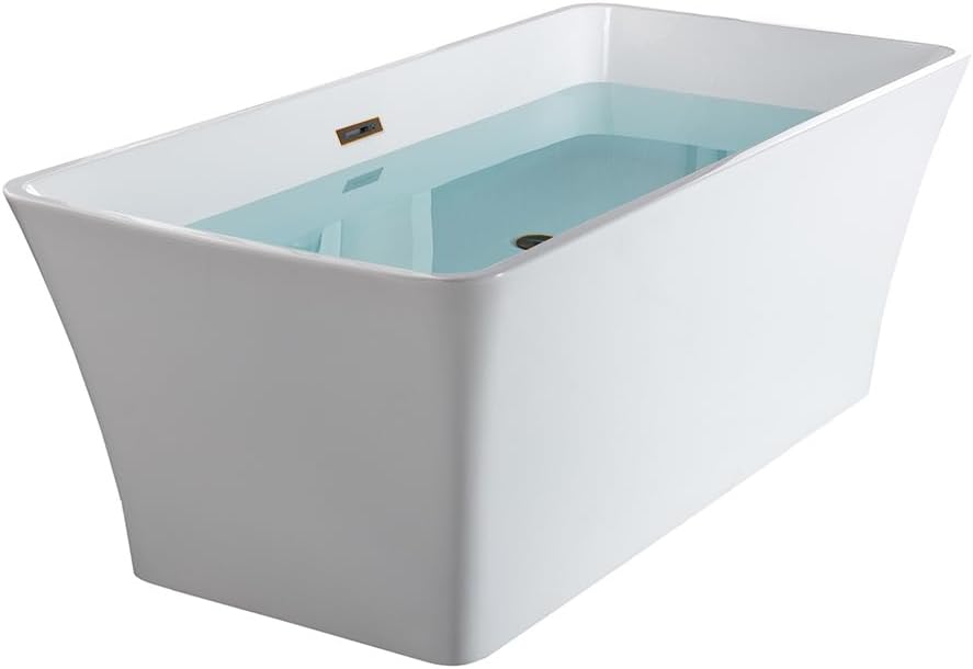 WOODBRIDGE 67' Acrylic Freestanding Bathtub Contemporary Soaking White Tub with Oil Rubbed Bronze Overflow and Drain, BTS1609-ORB-Drain&O