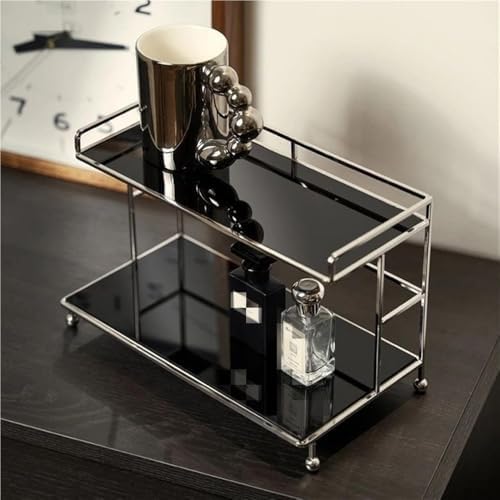 2-Tier Metal Desktop Shelf Organizer, Beige Cosmetics & Perfume Storage Rack, Countertop Display Stand for Bedroom, Bathroom & Kitchen, Stylish Home Decor