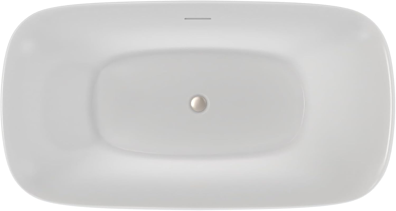 Ascend 59 in. L x 31-1/2 in. W x 23-5/8 in. H Freestanding Acrylic Bathtub, Brushed Nickel Drain