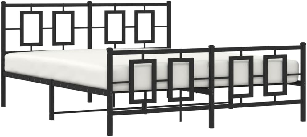 Metal Bed Frame Queen Size with Footboard Black 59.1'x78.7' Steel Platform Bed Frame Sturdy Bedframe with Underbed Storage Space for Bedroom