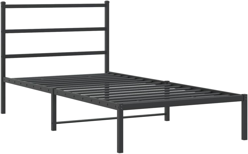 Metal Bed Frame with Headboard Black 39.4'x78.7' Steel Platform Bed Frame Sturdy Bedframe with Underbed Storage Space for Bedroom Furniture