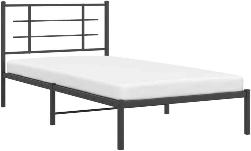 Twin Metal Bed Frame with Headboard Black 39.4'x78.7' Steel Platform Bed Frame Sturdy Underbed Storage Space for Bedroom Furniture