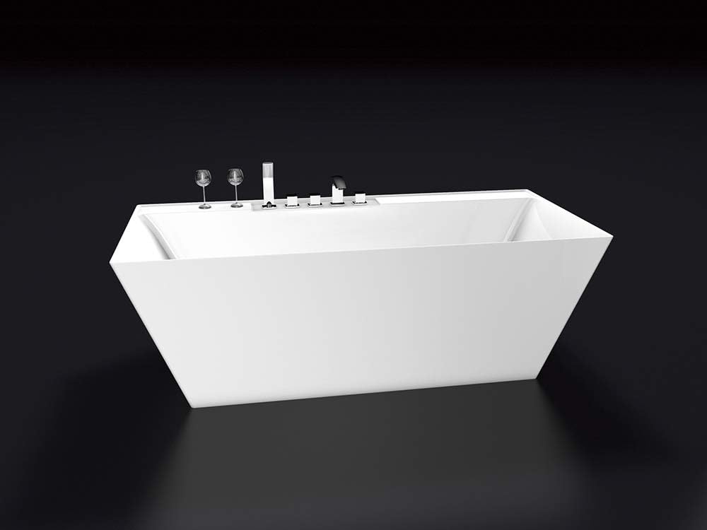 Carver Tubs - Kaskade 71'- Modern White Freestanding Soaking Bath Tubs for Bathroom, w/Oil Rubbed Bronze Center Drain - Modern Rectangle Acrylic Bath Tub - Deep Relaxing Soak - 71'L x32'W x 23'H