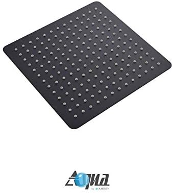 Aqua Piazza Matte Black Shower Set with 12' Square Rain Shower, Tub Filler and 4 Body Jets