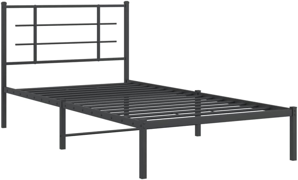 Twin Metal Bed Frame with Headboard Black 39.4'x78.7' Steel Platform Bed Frame Sturdy Underbed Storage Space for Bedroom Furniture
