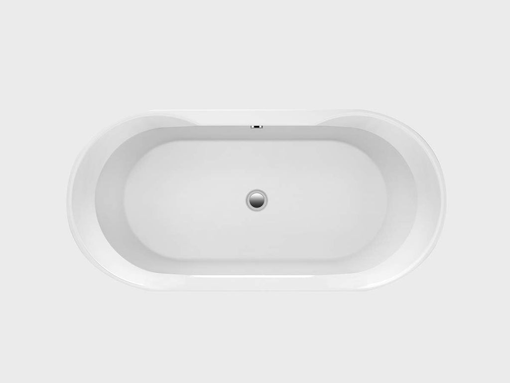 Carver Tubs - Aiden 65'- Modern Freestanding Soaking Bathtub - White Modern Acrylic Contemporary Oval Tub Chrome Drain & Overflow Chrome Drain Included - Deep Relaxing Soak - 65″L x 29'W x 22'H