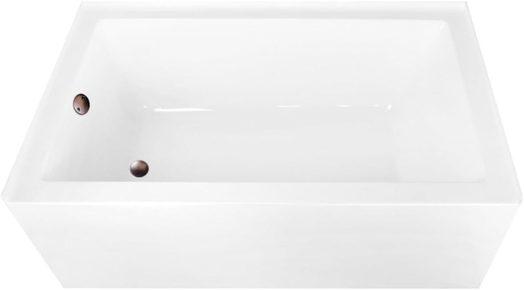 Aqua Eden CVTAP603622L5 60' Acrylic Rectangular 3-Wall Alcove Tub, Left Hand Drain, Glossy White/Oil Rubbed Bronze