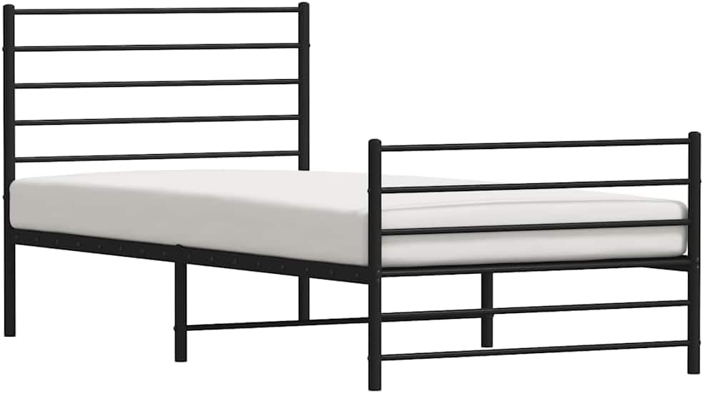 Twin XL Metal Bed Frame with Footboard Black 39.4'x78.7' Platform Bed Frame Heavy Duty Steel No Box Spring Needed Sturdy Noise-Free Design for Bedroom Furniture