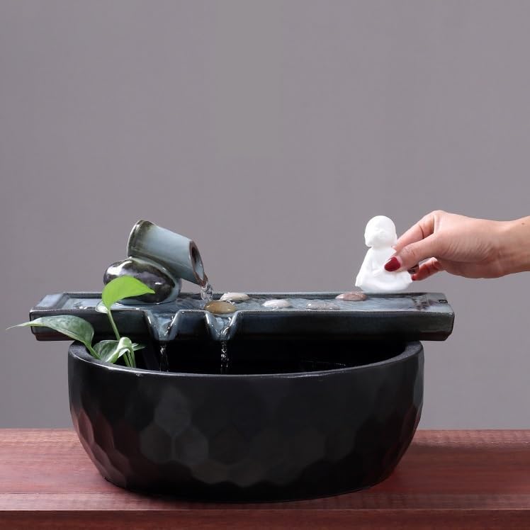 Tabletop Fountains Desktop Fountain Ceramic Water Ornaments Desktop Fish Tank Humidifier Fountain Living Room Zen Ornaments Indoor Tabletop Water Fountain