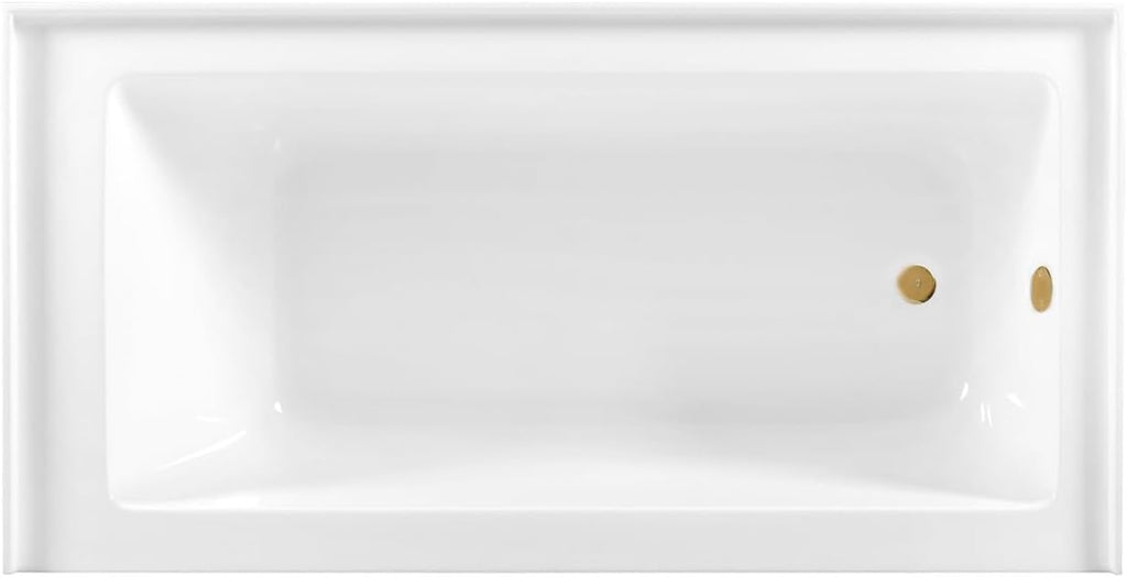 Aqua Eden CVTDE603122R7 60' Acrylic Rectangular 3-Wall Alcove Tub, Right Hand Drain, Glossy White/Brushed Brass