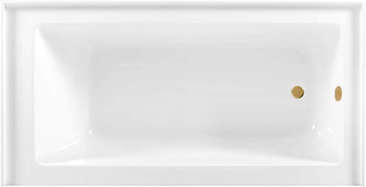 Aqua Eden CVTDE603122R7 60' Acrylic Rectangular 3-Wall Alcove Tub, Right Hand Drain, Glossy White/Brushed Brass