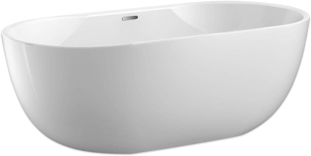 Carver Tubs - Aiden 65' - Modern Freestanding Soaking Bathtub w/Back Heater - White Soaking Acrylic Fiberglass Bath Tub w/Chrome Drain Overflow - Deep Relaxing Soak - 65'L x 32.5'W x 22' H