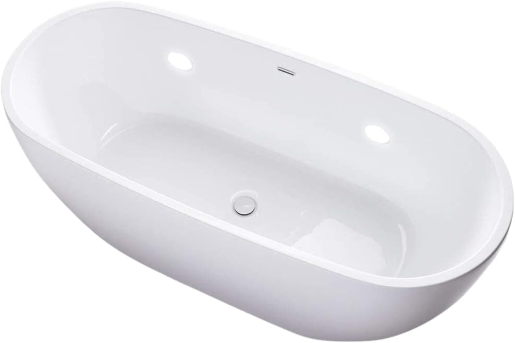 Carver Tubs - Seraphina 59'- Modern Freestanding Soaking Bathtub With Built-in LED Lights - Classic Rounded Oval Acrylic Fiberglass Chrome Drain Bath Tub - Deep Soaking - 59'L x 29'W x 23.5'H