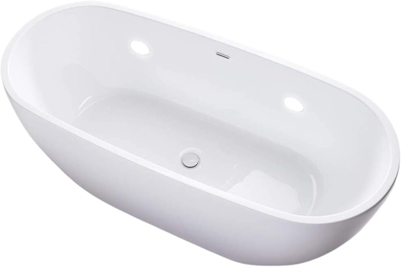 Carver Tubs - Seraphina 59'- Modern Freestanding Soaking Bathtub With Built-in LED Lights - Classic Rounded Oval Acrylic Fiberglass Chrome Drain Bath Tub - Deep Soaking - 59'L x 29'W x 23.5'H