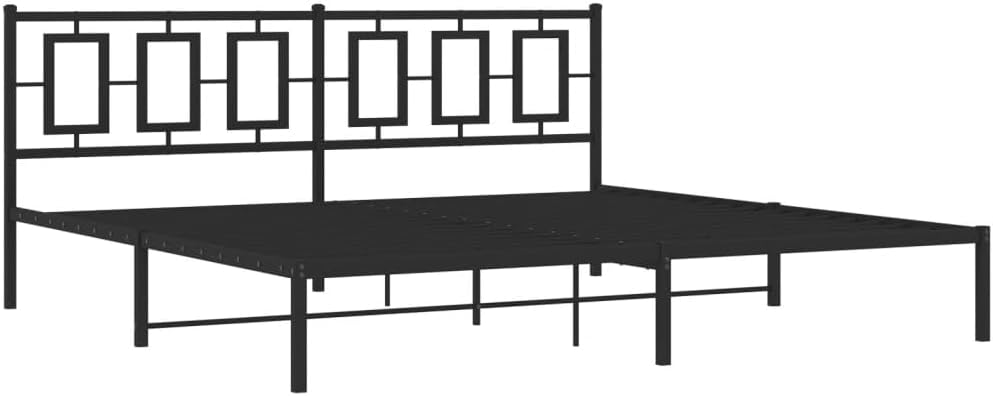 Metal King Bed Frame with Headboard Black 76'x79.9' Steel Platform Bedframe Heavy Duty Underbed Storage Space Sturdy Bed Base for Bedroom Furniture