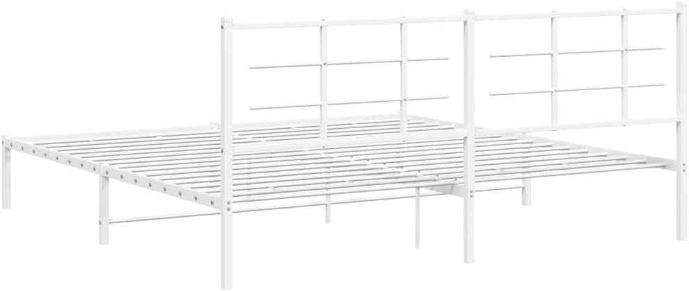 Metal Bed Frame with Headboard White King Size Platform Bed Frame 76'x79.9' Heavy Duty Steel Construction Underbed Storage Space for Bedroom Furniture