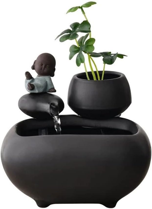 Tabletop Fountains Handmade Little Monk Water Fountain Ornaments Office Desktop Mini Fish Tank Waterscape Home Decoration Gifts Zen Meditation Indoor Waterfall,B