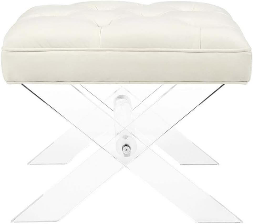 Modway Swift Acrylic X-Base Entryway Modern Bench With Tufted Fabric Upholstery in Ivory
