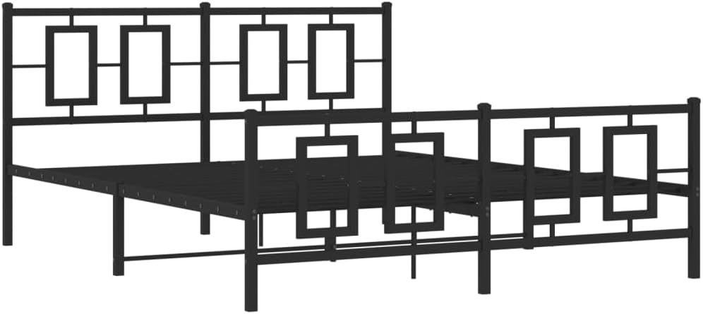 Metal Platform Bed Frame Queen Size with Footboard Black Steel Construction Heavy Duty Bedframe with Underbed Storage Space for Bedroom Furniture