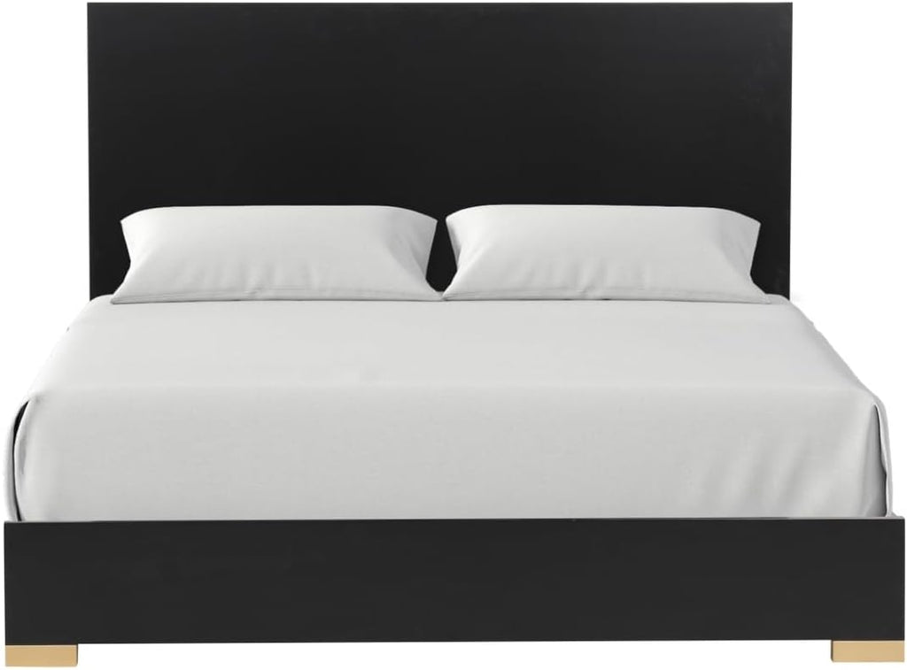 MASARA Contemporary 4-Piece Queen Bedroom Set, Black with Gold Pattern, Felt-Lined Drawers