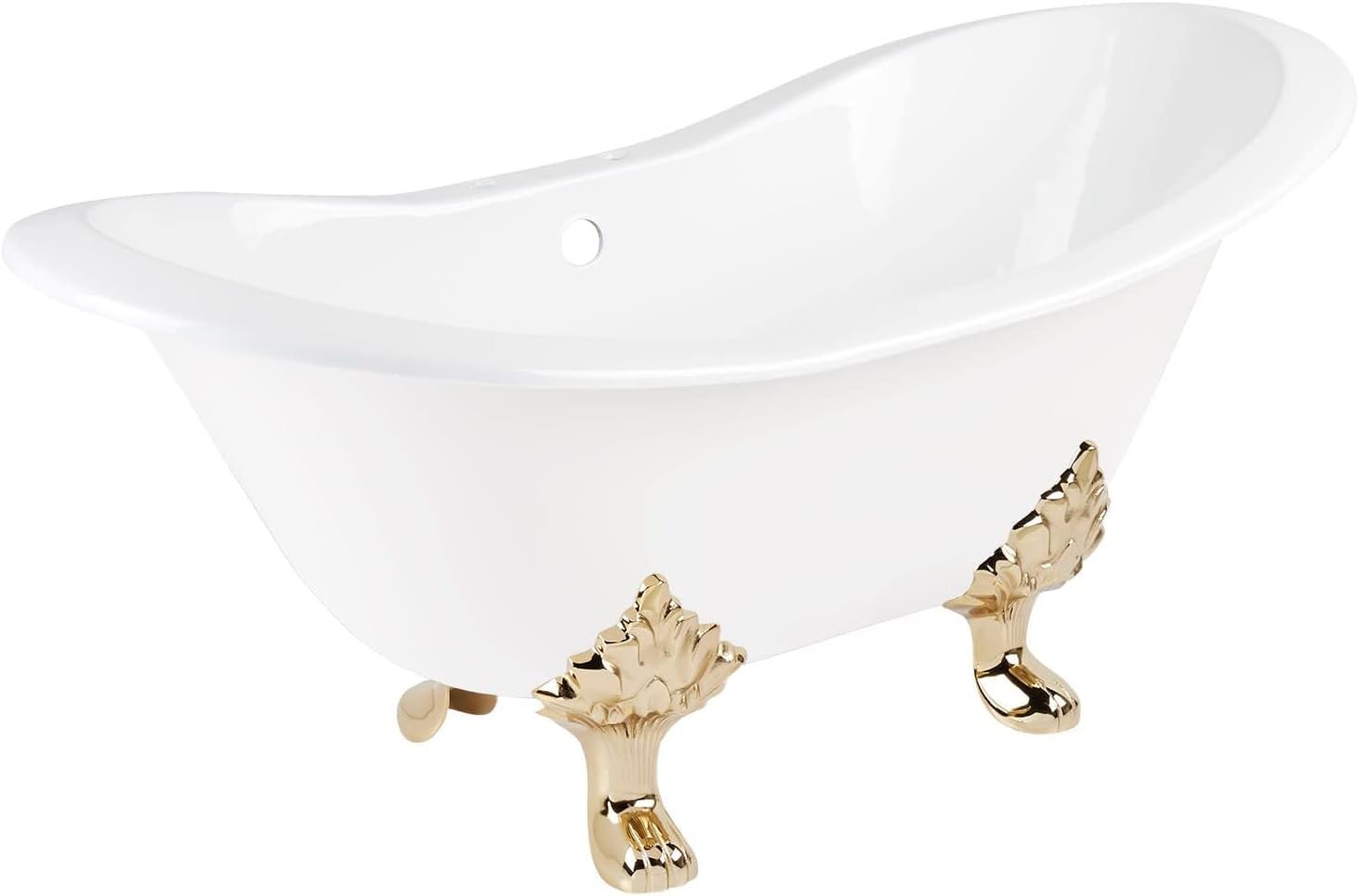 Signature Hardware 915546-72-RH-ND Arabella 72' Cast Iron Soaking Clawfoot Tub with Pre-Drilled Overflow Hole and 7' Rim Holes - Less Drain - White/Polished Brass Feet
