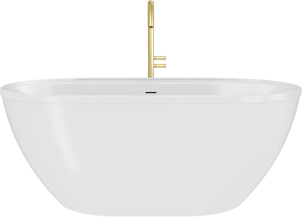 DreamLine Essence 65 3/8 inch L x 36 1/4 inch W x 23 5/8 inch H Freestanding Acrylic Bathtub with Brushed Brass Drain