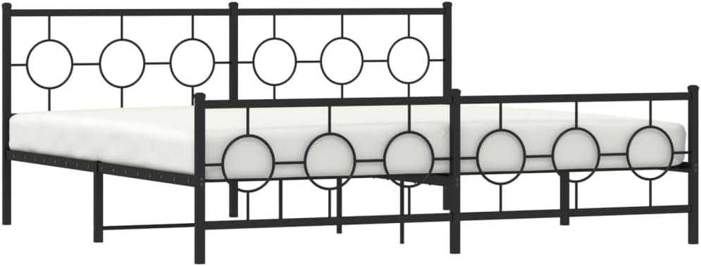 Metal Bed Frame with Footboard Black King Size 76'x79.9' Heavy Duty Steel Platform Bed Frame Sturdy Support Underbed Storage for Bedroom Furniture