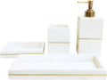 Marble Bathroom Accessories Set – Combo Pack of Soap Dispenser and Big Tray – Elegant Marble Look for Vanity, Sink Counter, and Bathroom Decor (Marble Soap Dispenser + Marble Big Tray)