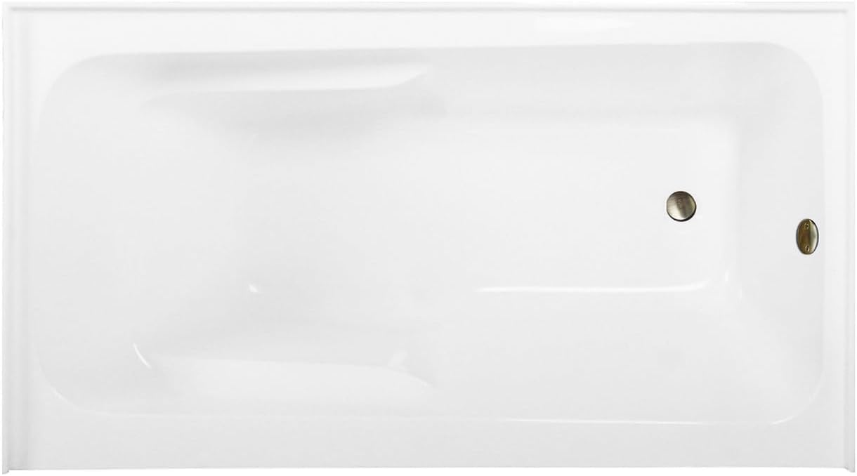 Aqua Eden CVTAP543023R3 54' Acrylic Rectangular 3-Wall Alcove Tub with Armrests, Right Hand Drain, Glossy White/Antique Brass