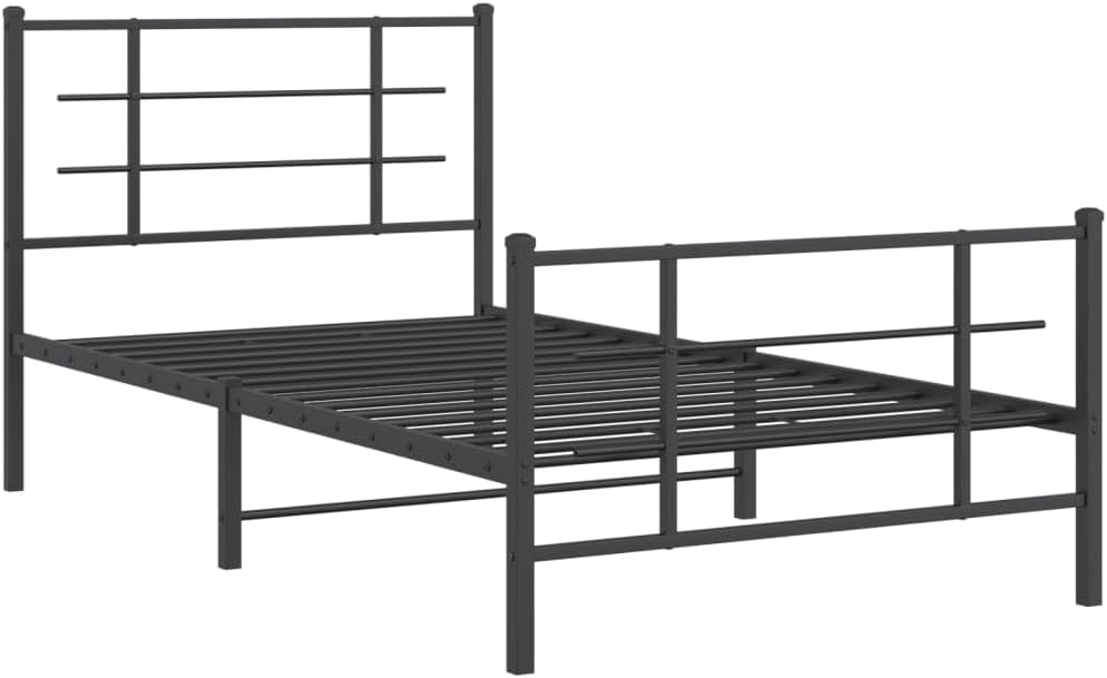Metal Twin Bed Frame with Footboard Black 39.4'x78.7' Steel Platform Bed Base Underbed Storage Space for Bedroom Furniture