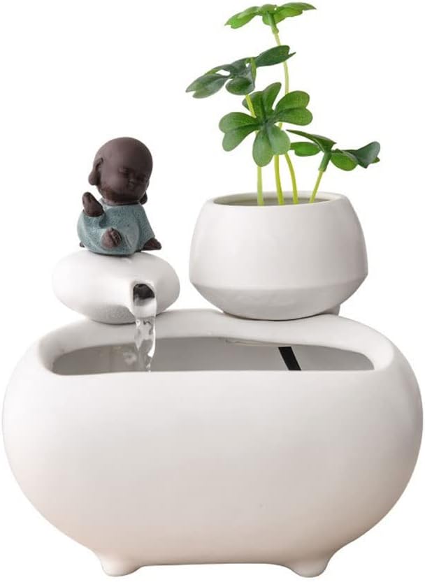 Tabletop Fountains Handmade Little Monk Water Fountain Ornaments Office Desktop Mini Fish Tank Waterscape Home Decoration Gifts Zen Meditation Indoor Waterfall,A