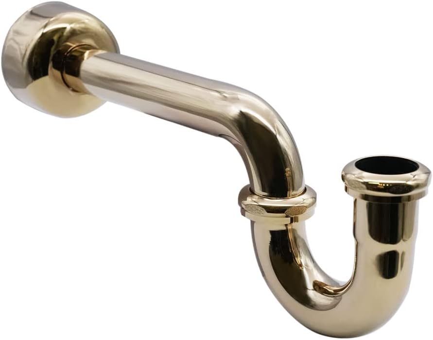 Westbrass D1538L-01 Pedestal Sink Lavatory Supply Line Kit with P-Trap and Round Handle Angle Stops, Polished Brass,