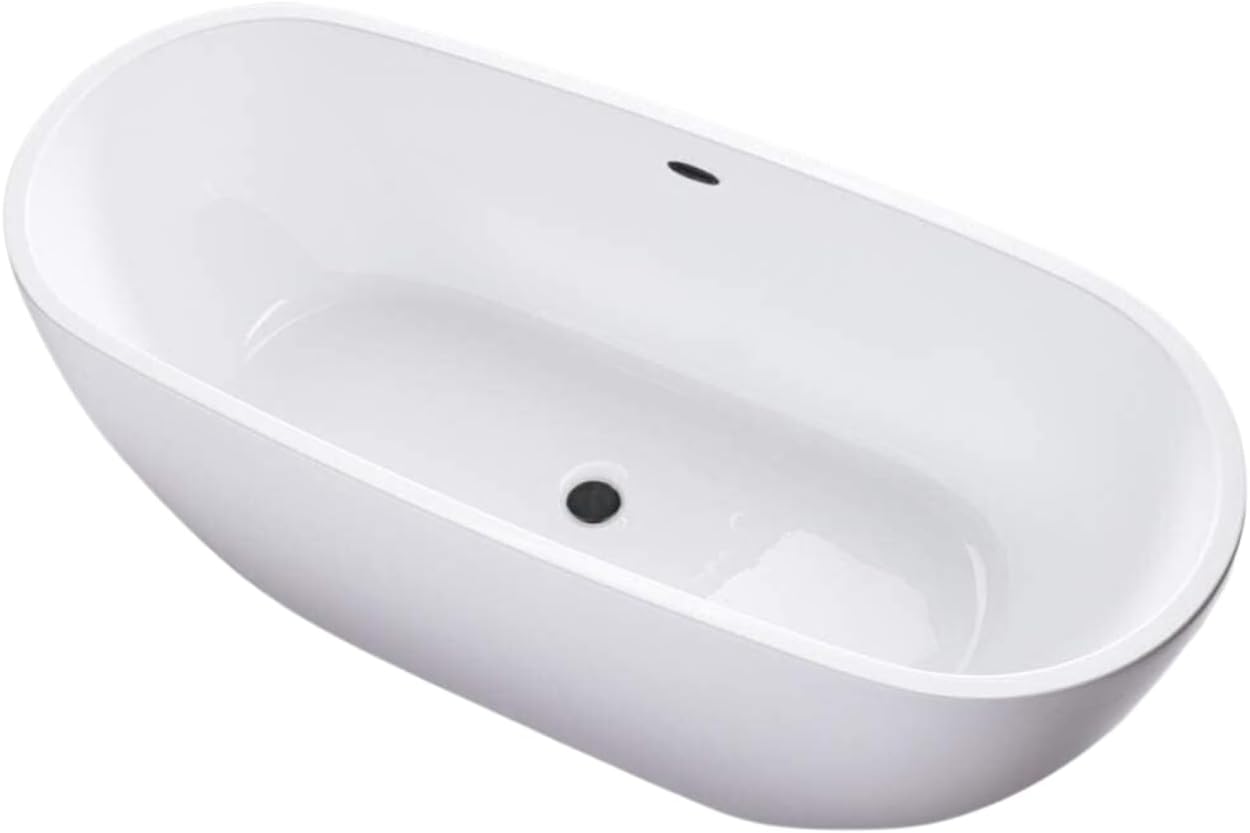 Carver Tubs - Seraphina 59' - Modern White Freestanding Soaking Bathtub With Oil Rubbed Bronze Drain - Contemporary Rounded Oval Acrylic Fiberglass Tub - Deep Relaxing Soak - 59'L x 29'W x 23.5'H