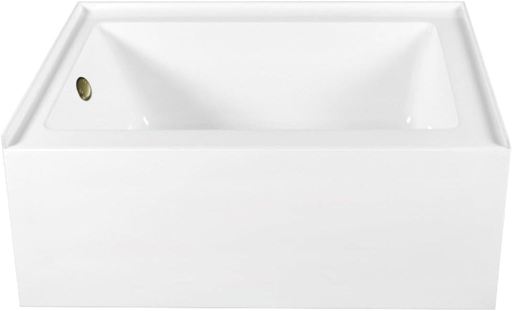 Aqua Eden CVTAP603222L3 60' Acrylic Rectangular 3-Wall Alcove Tub, Left Hand Drain, Glossy White/Antique Brass