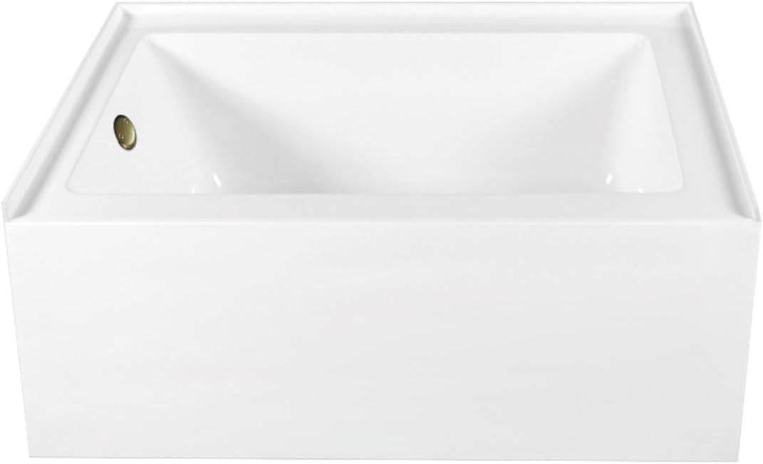 Aqua Eden CVTAP603222L3 60' Acrylic Rectangular 3-Wall Alcove Tub, Left Hand Drain, Glossy White/Antique Brass