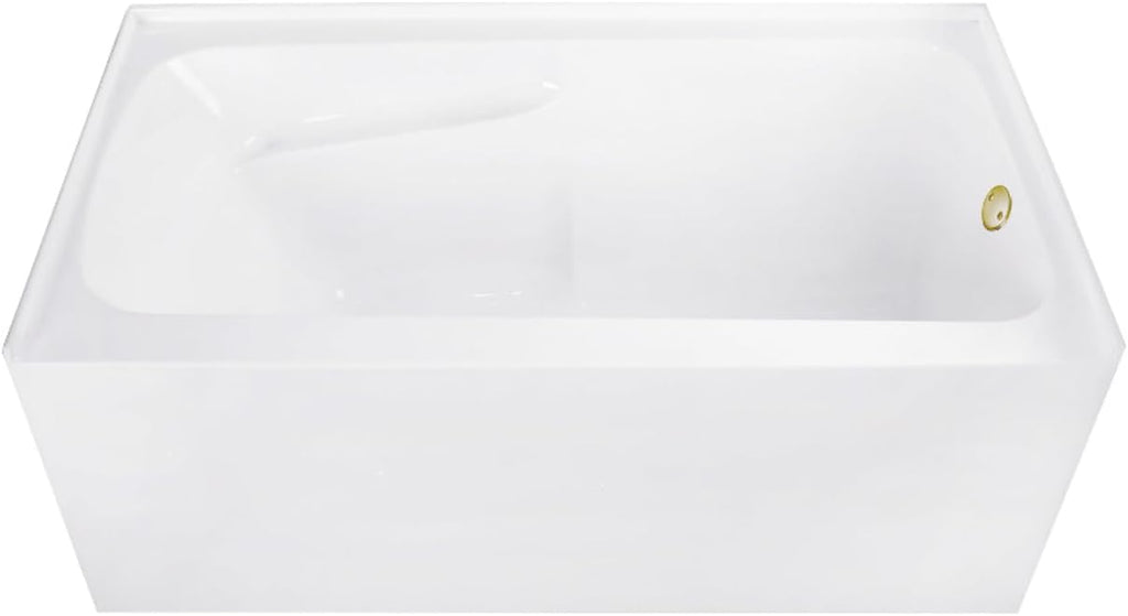 Aqua Eden CVTAP543023R7 54' Acrylic Rectangular 3-Wall Alcove Tub with Armrests, Right Hand Drain, Glossy White/Brushed Brass