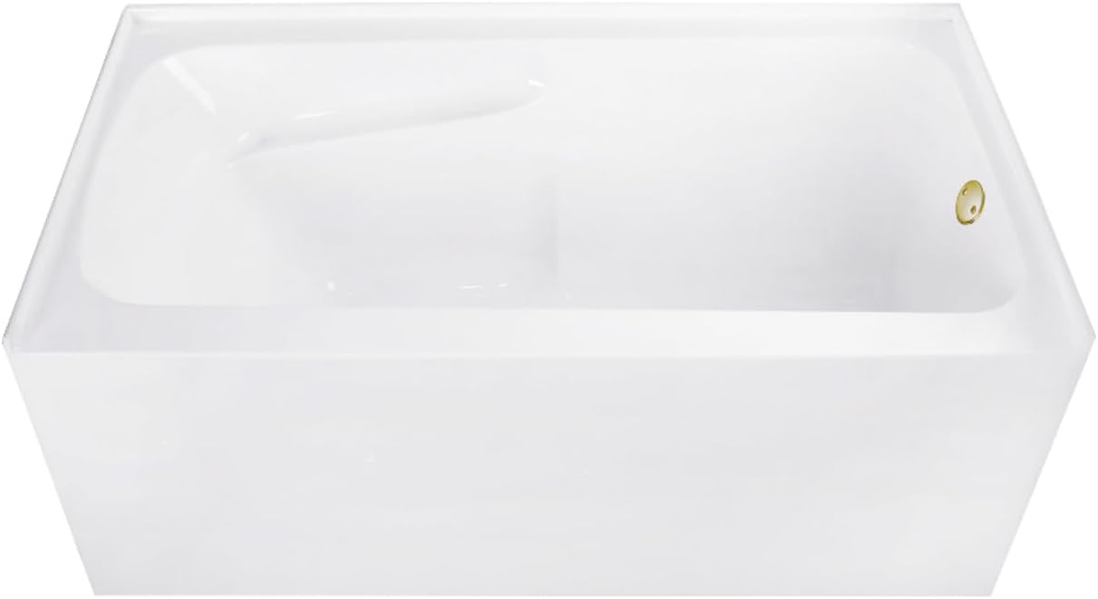 Aqua Eden CVTAP543023R7 54' Acrylic Rectangular 3-Wall Alcove Tub with Armrests, Right Hand Drain, Glossy White/Brushed Brass