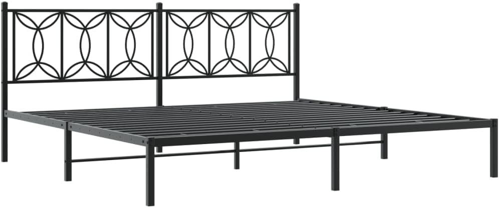 King Bed Frame Steel Platform Bed with Headboard Black 76'x79.9' Heavy Duty Metal Bedframe Underbed Storage Space for Bedroom