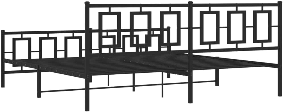 King Size Metal Bed Frame with Footboard Black Steel Platform Bed Frame Heavy-Duty Underbed Storage Space Sturdy Bedframe for Bedroom Furniture