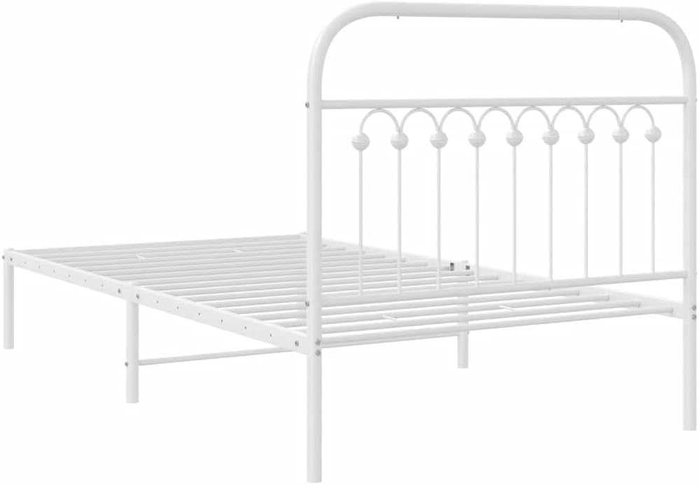 Twin Bed Frame White Steel Metal Frame 39.4 x 78.7 in Rectangular with Headboard Sturdy Support Classic Design for Bedroom and Guest Room