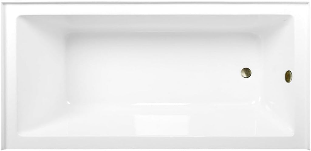 Aqua Eden CVTAP663222R3 66' Acrylic Rectangular 3-Wall Alcove Tub, Right Hand Drain, Glossy White/Antique Brass