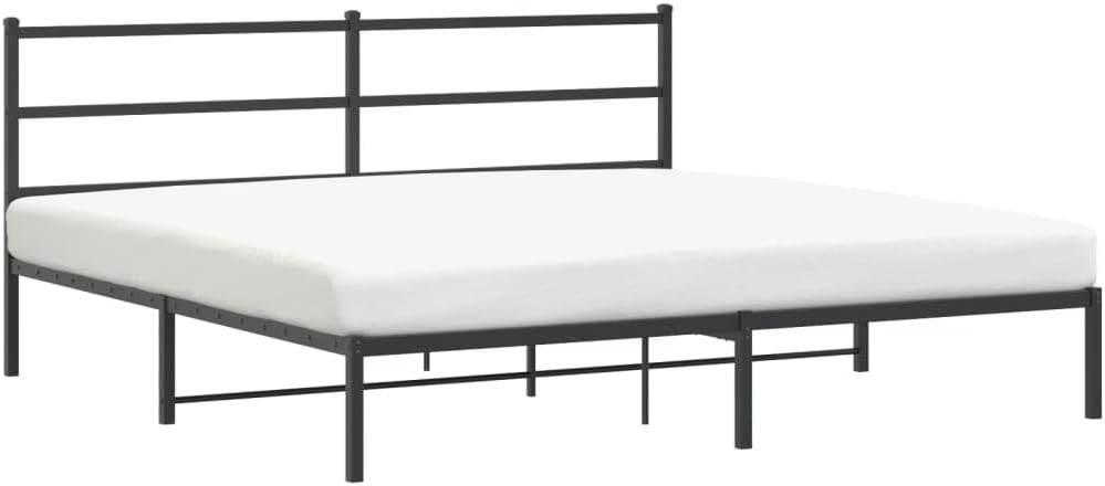 Metal Bed Frame with Headboard Black King Size Platform Bed Frame 76'x79.9' Steel Construction Underbed Storage Space for Bedroom Furniture