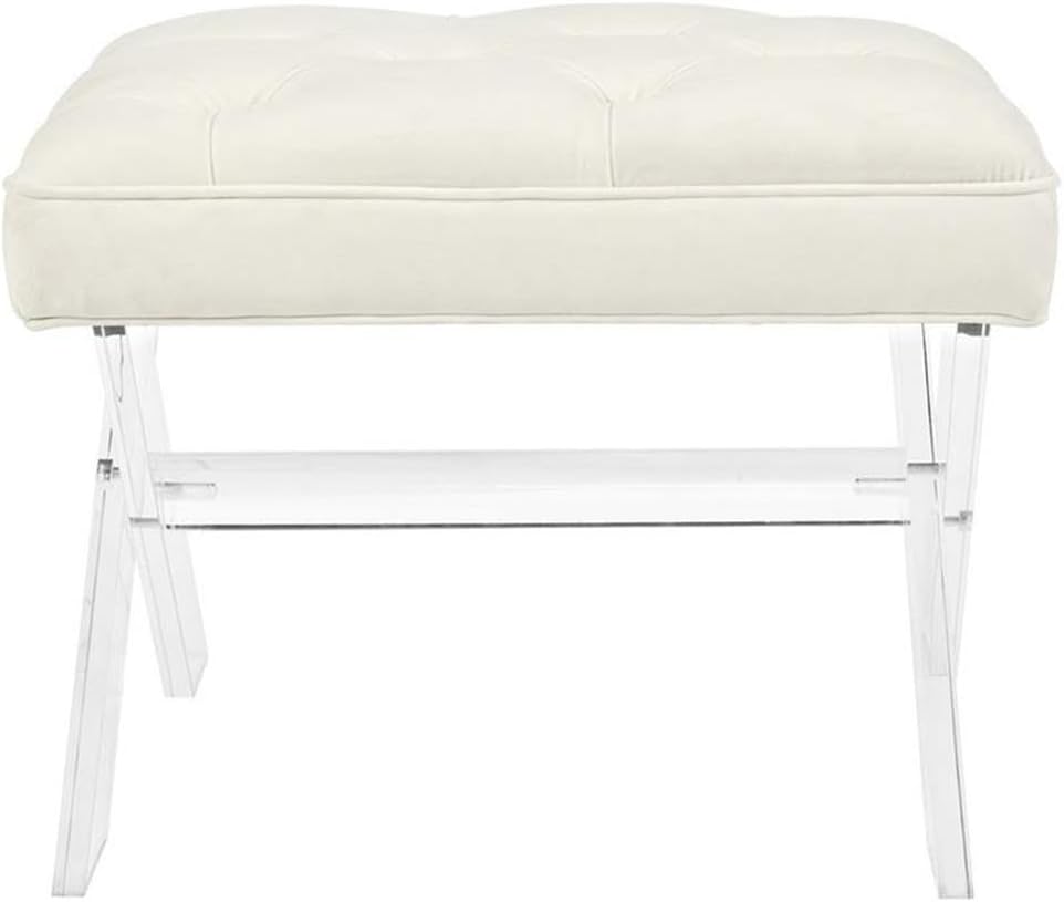 Modway Swift Acrylic X-Base Entryway Modern Bench With Tufted Fabric Upholstery in Ivory