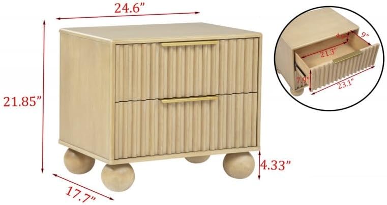 5 Piece Modern Wooden Eastern King Size Bedroom Furniture Set, Fluted Panels Design, Rounded Legs, Light Oak Wood Bedroom Set