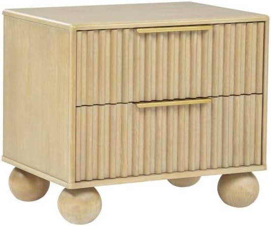 5 Piece Modern Wooden Eastern King Size Bedroom Furniture Set, Fluted Panels Design, Rounded Legs, Light Oak Wood Bedroom Set